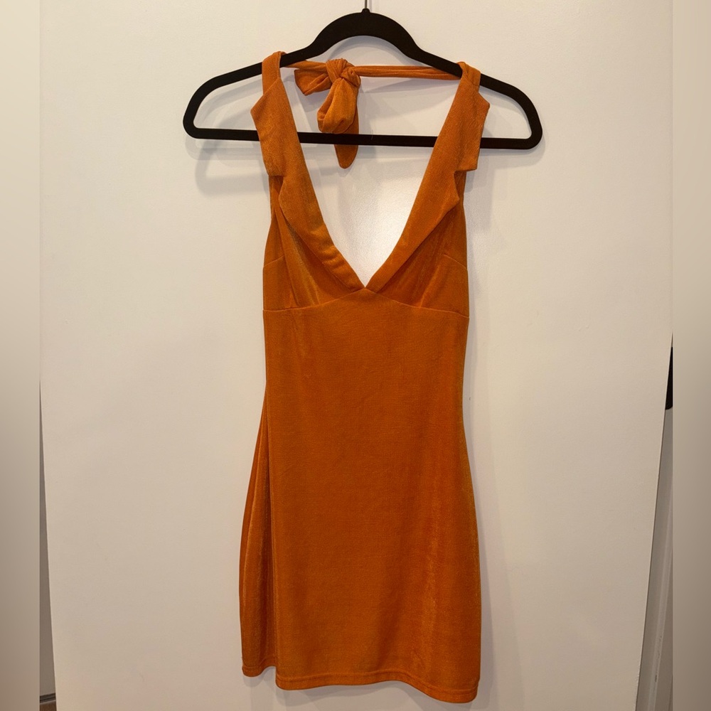 Peppermayo Orange Halter Cocktail Dress